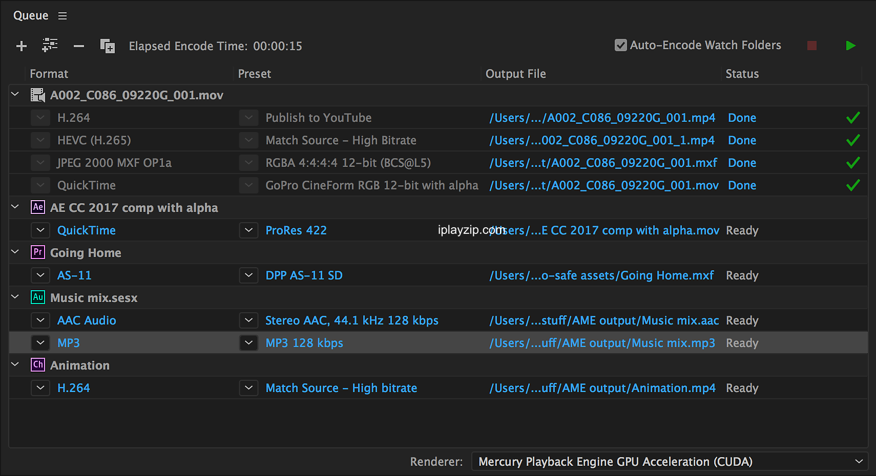 Adobe Media Encoder 操作界面