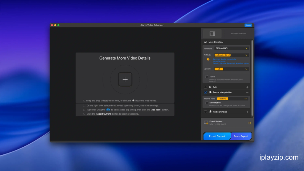 AI 视频画质提升工具 Aiarty Video Enhancer v3.7 MacOS 破解版操作界面 AI 视频画质提升工具 Aiarty Video Enhancer v3.7 MacOS 破解版界面展示